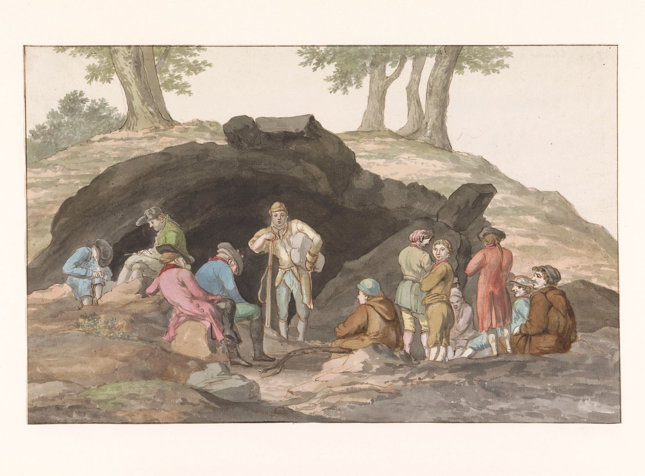 Oponthoud bij de Grotte delle Capre aan de grens bij Nemorosa en Fredda (Voyage en Italie, en Sicile et à Malte - 1778) door Louis Ducros