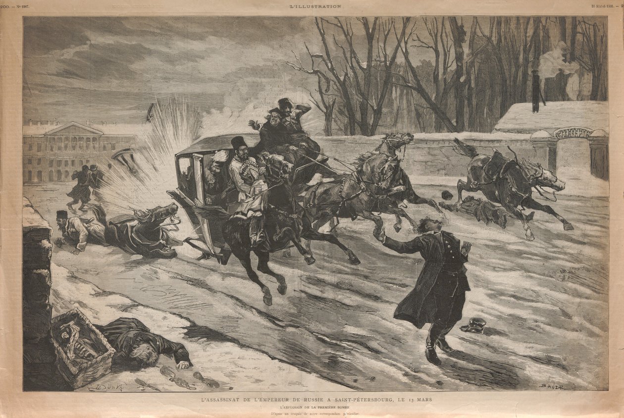 Moord op tsaar Alexander II in Sint-Petersburg, 1881 door Louis Dünki