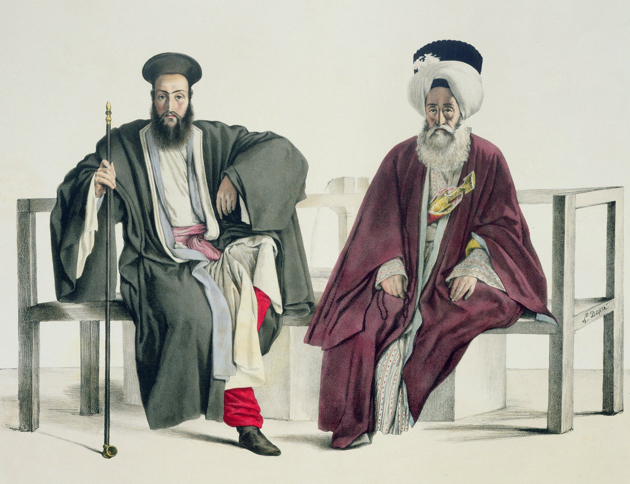 Een Griekse priester en een Turk, gegraveerd door de Thierry Brothers, 1825 door Louis Dupré