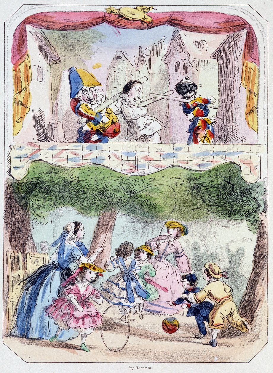 Polichinelle precepteur - Lithografie, uit Theatre des marionnettes du jardin des Tuileries, tekst en tekening van Louis Edmond Duranty (1833-1880), Parijs door Louis Edmond Duranty