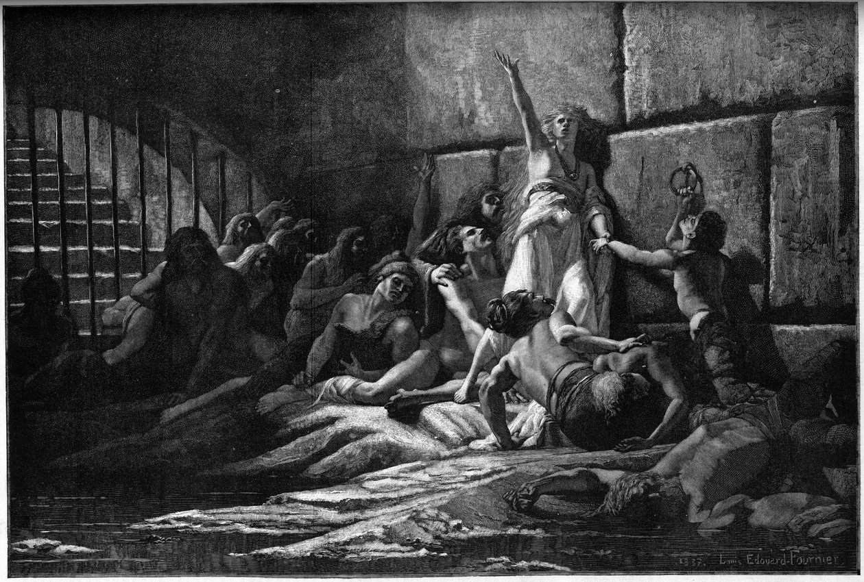 Gravure die Velleda, profetes van de Germanen, afbeeldt, naar een schilderij van Edouard Fournier in 1887 door Louis Edouard Paul Fournier