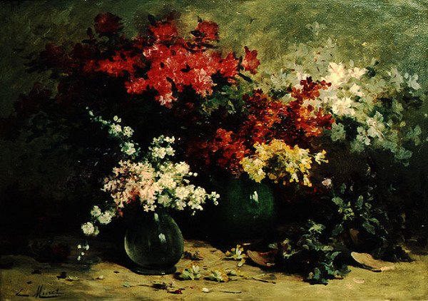 Stilleven van lentebloemen door Louis Emile Minet