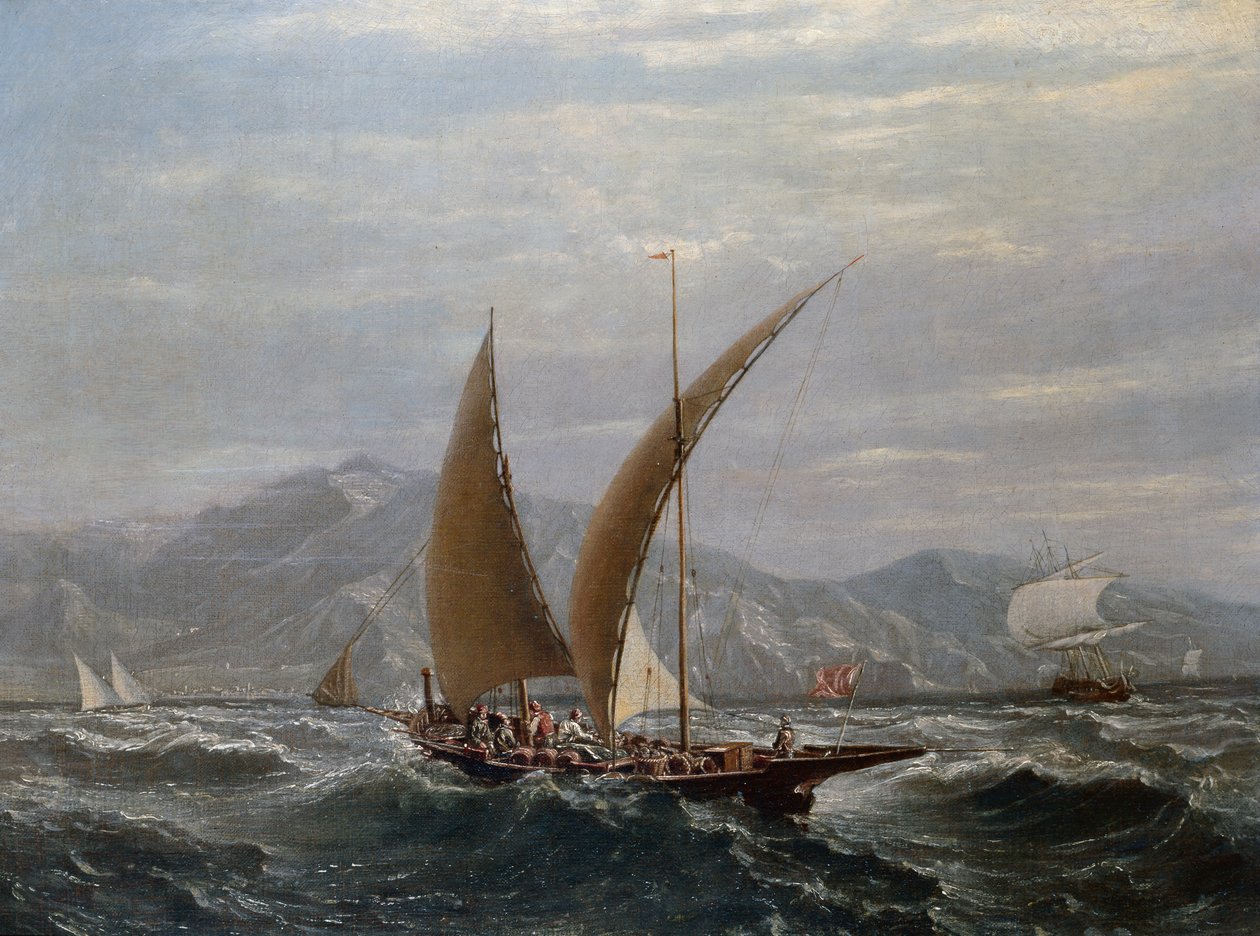 Een mediterrane tartane door Louis Eugene Gabriel Isabey