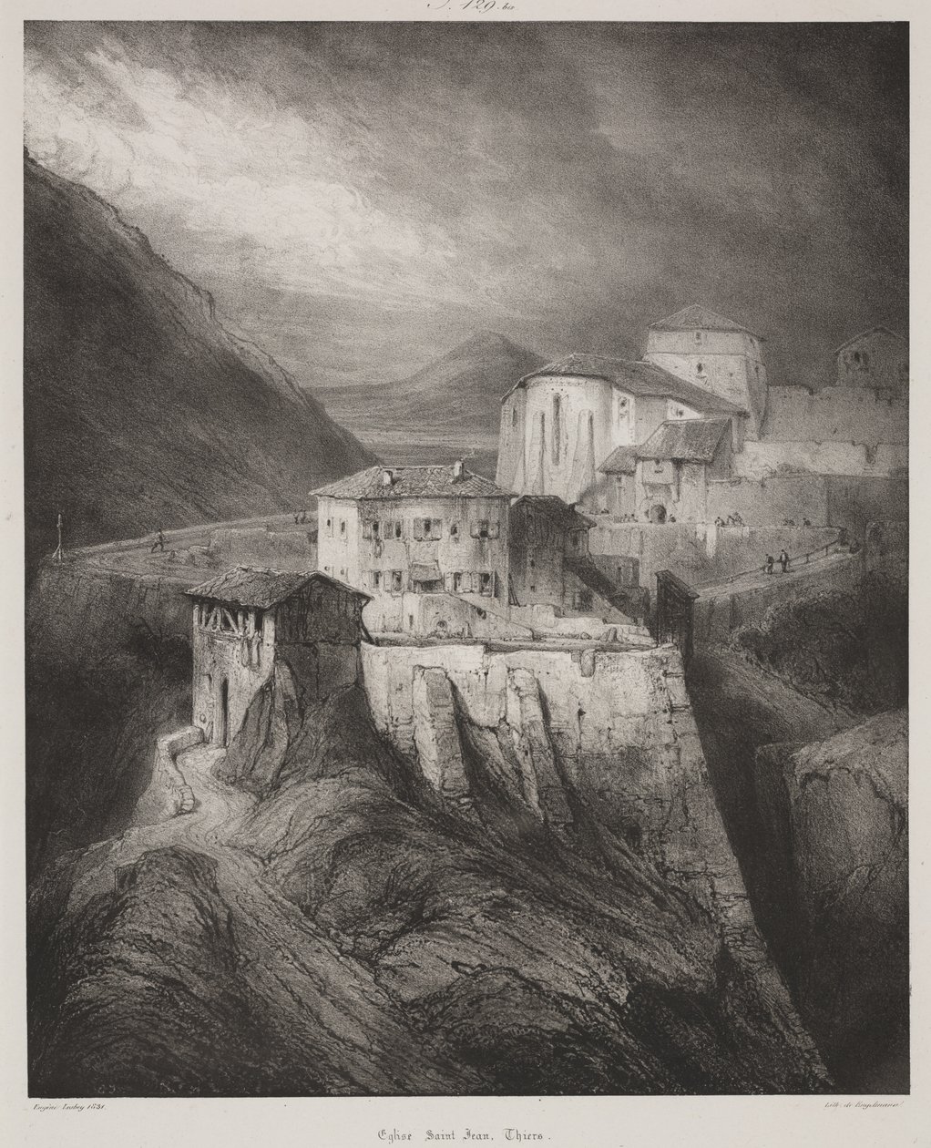 Kerk van Saint Jean, Thiers, Auvergne door Louis Eugene Gabriel Isabey