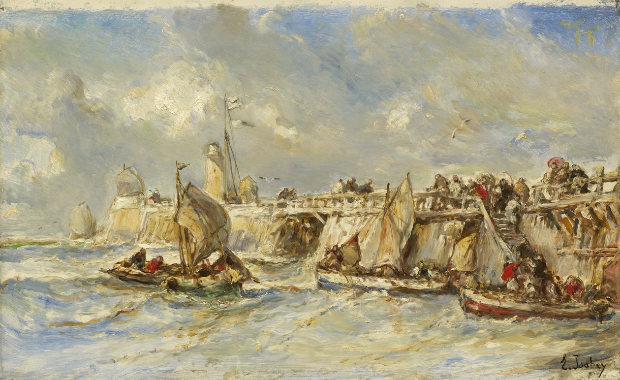 Aanlegsteiger op de Pier, ca. 1860 door Eugene Isabey
