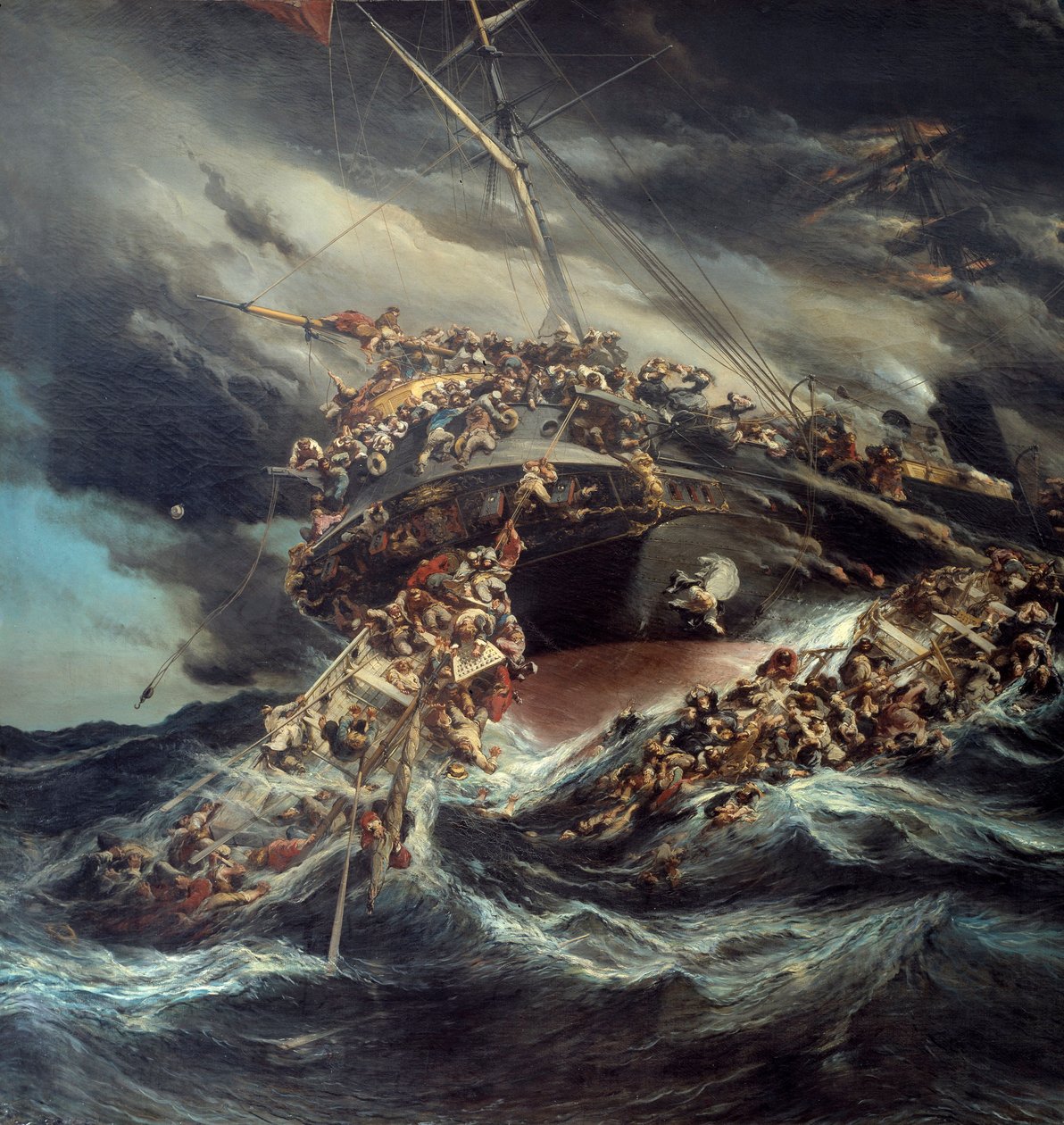De brand van de stoomboot de Austria (detail) door Louis Eugene Gabriel Isabey