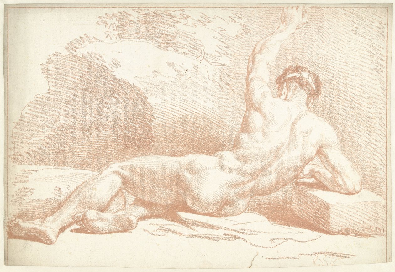 Mannelijk naakt, liggend, op de rug gezien door Louis Fabritius Dubourg