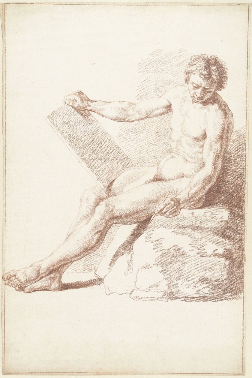 Zittend academienaakt, als tekenaar door Louis Fabritius Dubourg