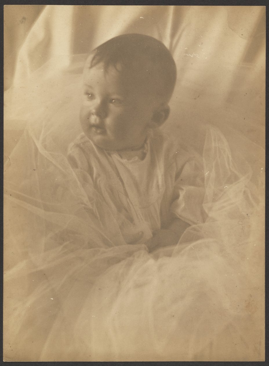 [Portret van een baby omringd door tule] door Louis Fleckenstein