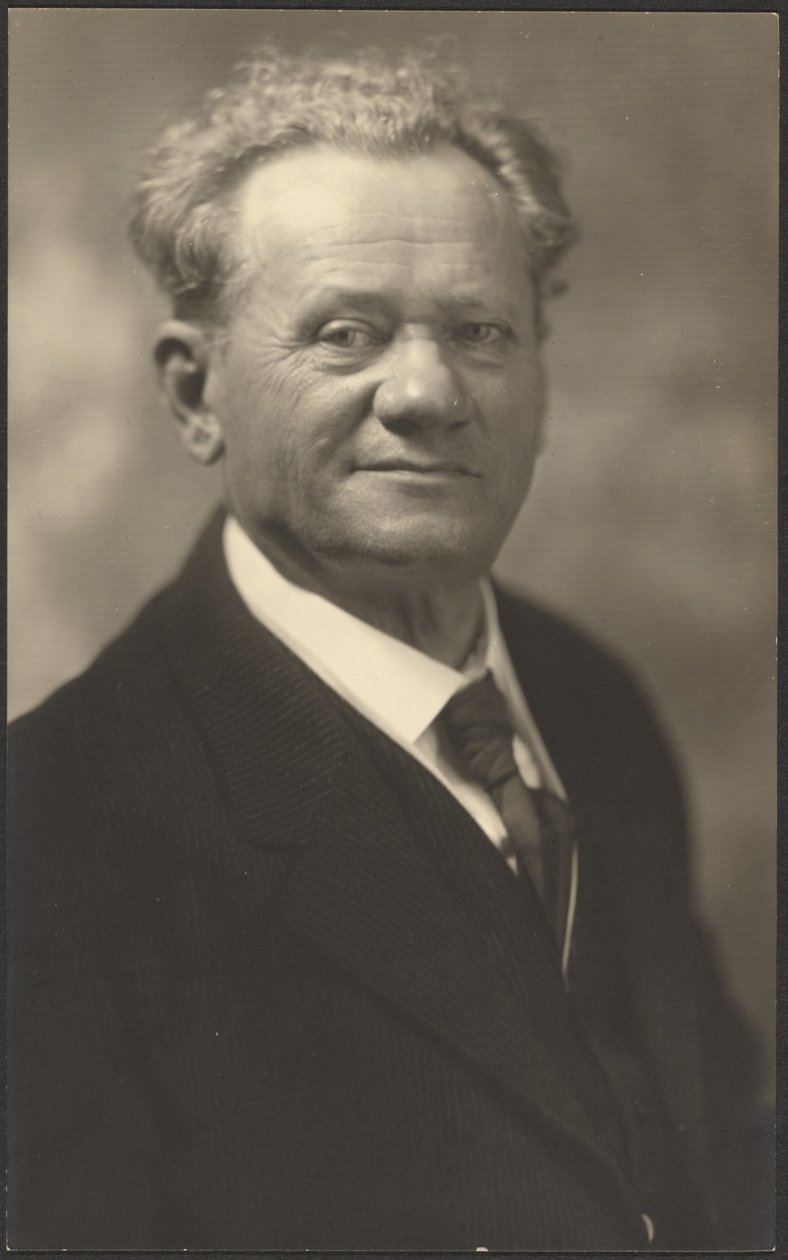 [Portret van een man in zwart gestreept pak]. door Louis Fleckenstein