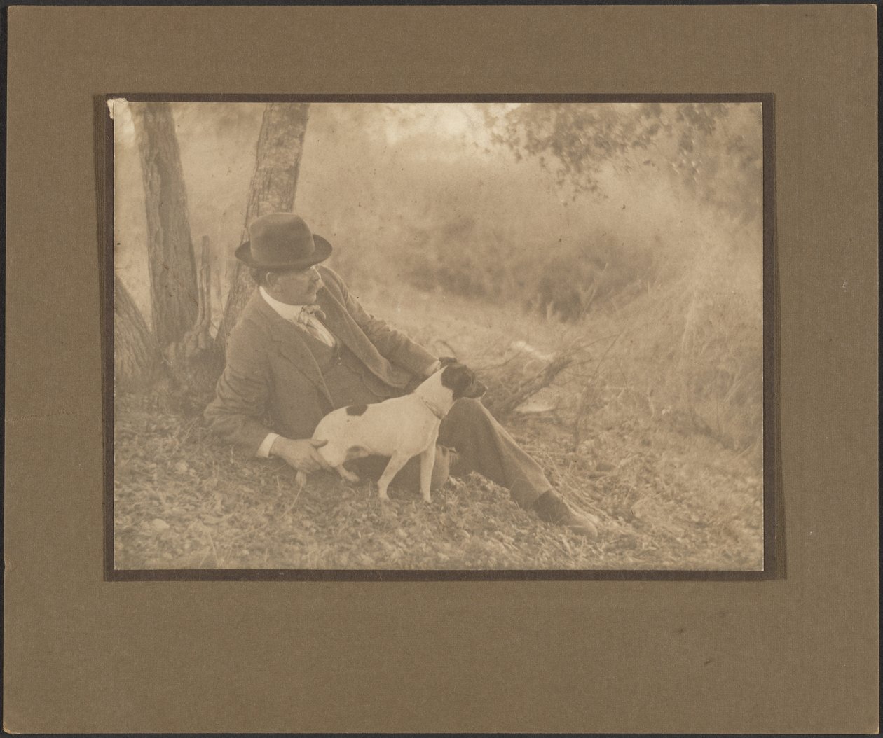 [Zelfportret met hond] door Louis Fleckenstein