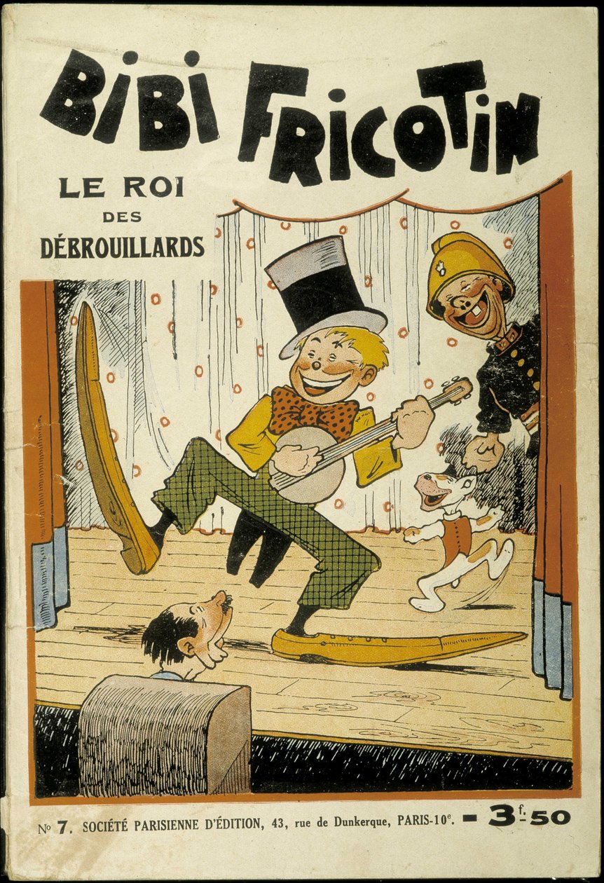 Bibi Fricotin, de koning van de oplichters (banjo spelend op het podium) - omslag van nr. 7. Door Louis Forton (1879-1934) door Louis Forton