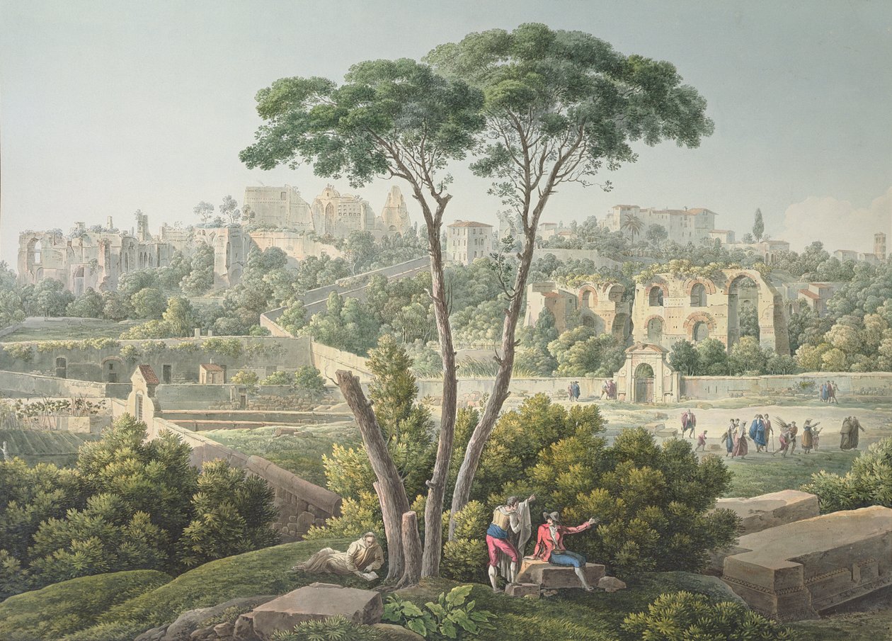 Uitzicht op de Palatijnse Heuvel in Rome, met de ruïnes van het Paleis van de Caesars op de achtergrond door Louis Francois Cassas