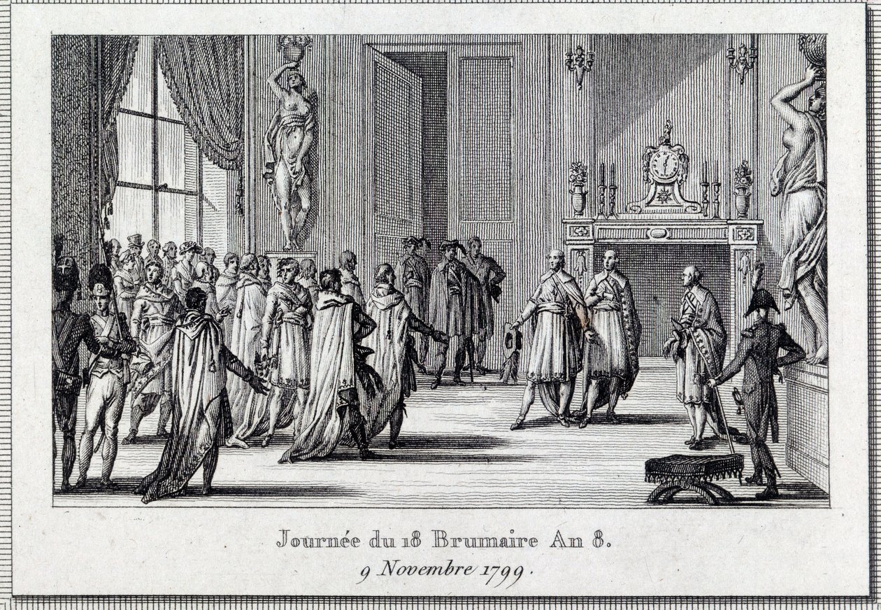 Napoleon Bonaparte bij de vergadering van Saint Cloud op 18 brumaire door Louis Francois Couche