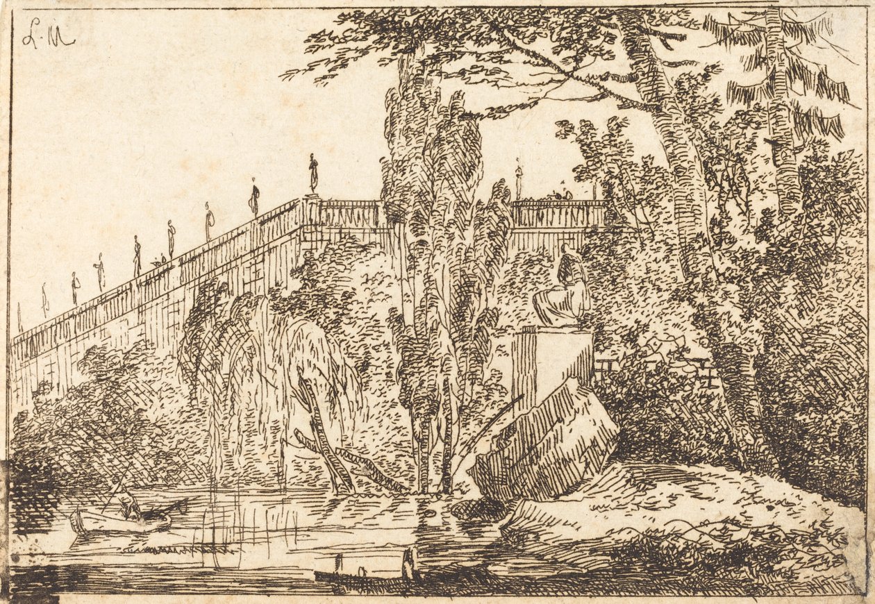 Park met Terras en een Balustrade met Beelden door Louis Gabriel Moreau the Elder