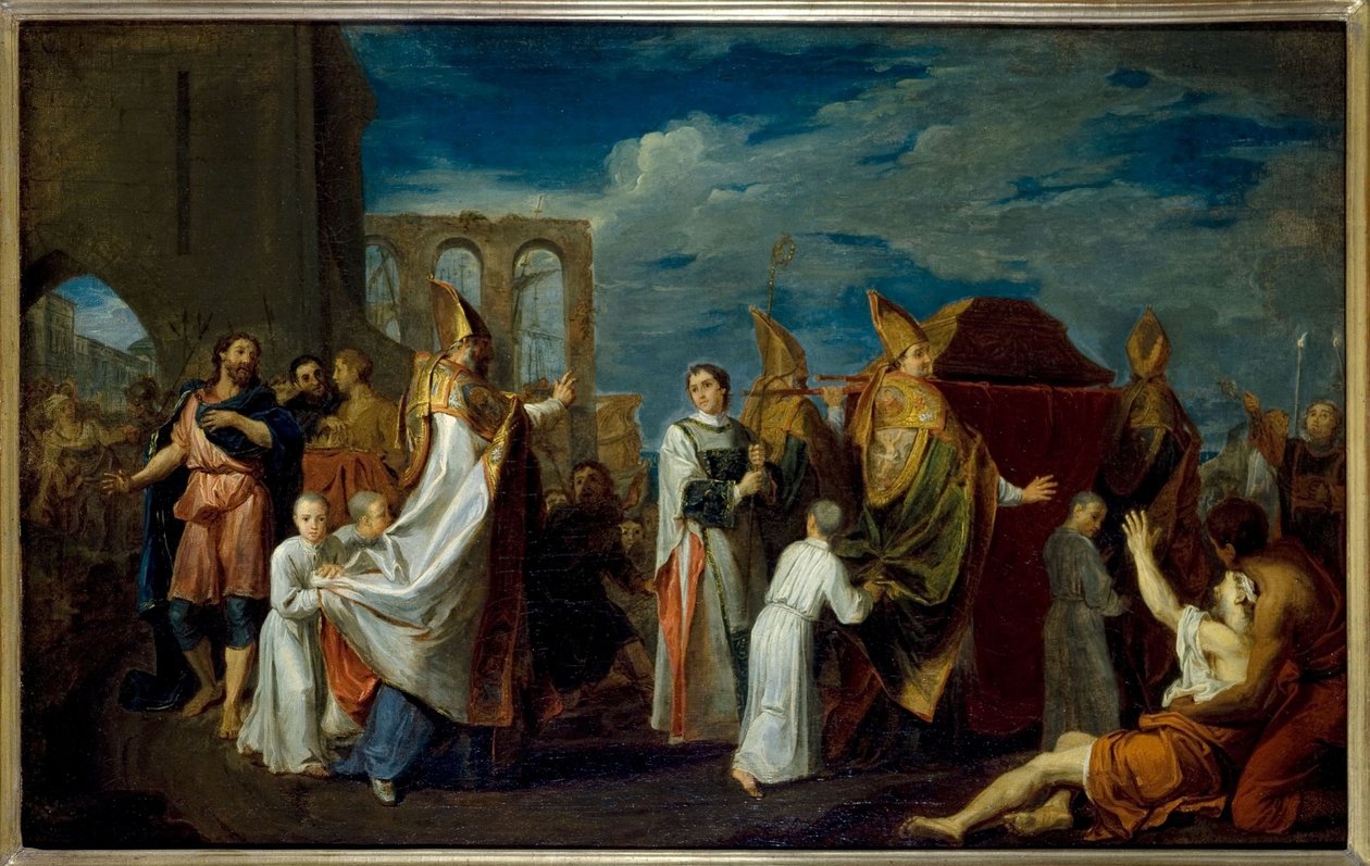 De overbrenging van de relikwieën van Sint-Augustinus, schets voor het schilderij in de refter van het Petits-Pères-klooster (Notre-Dame-des-Victoires-kerk), huidige 2e arrondissement, circa 1698-1708 door Louis Galloche