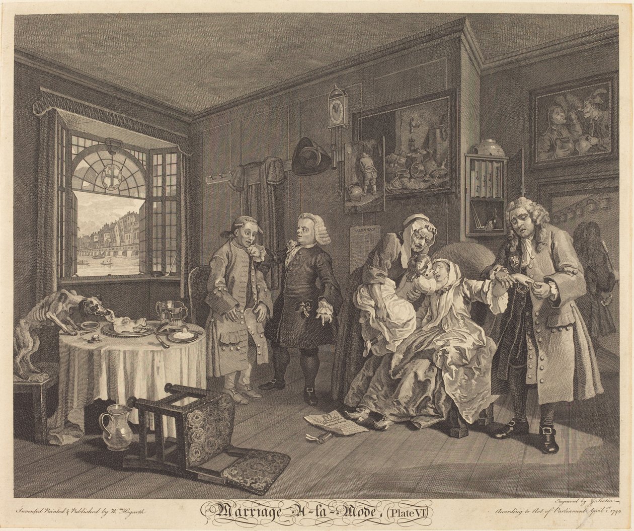 Marriage à la Mode: pl.6 door Louis Gerard Scotin after William Hogarth