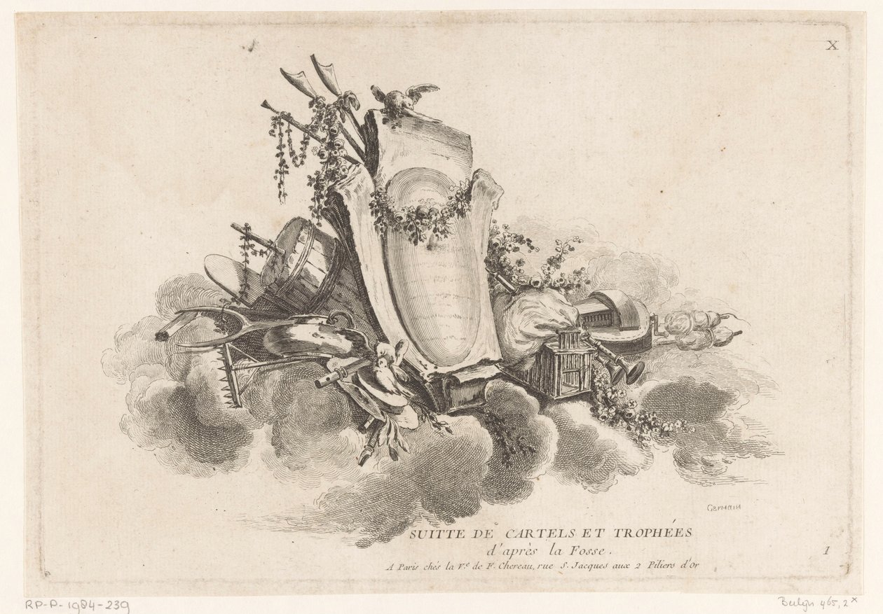 Cartouche met agrarische objecten door Louis Germain