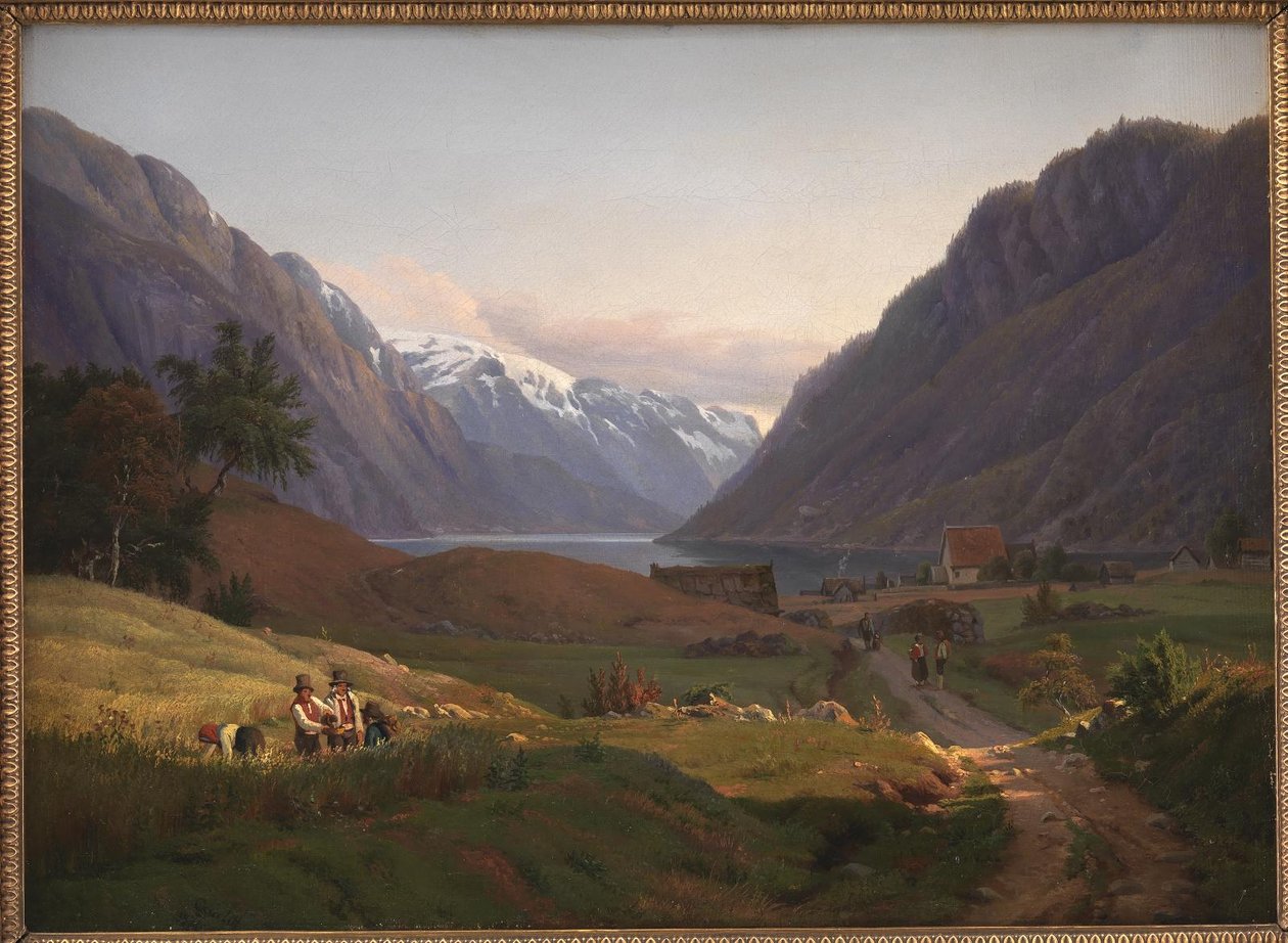 Uitzicht op Odda aan de Sør Fjord in Hardanger, Noorwegen. Ochtendlicht door Louis Gurlitt