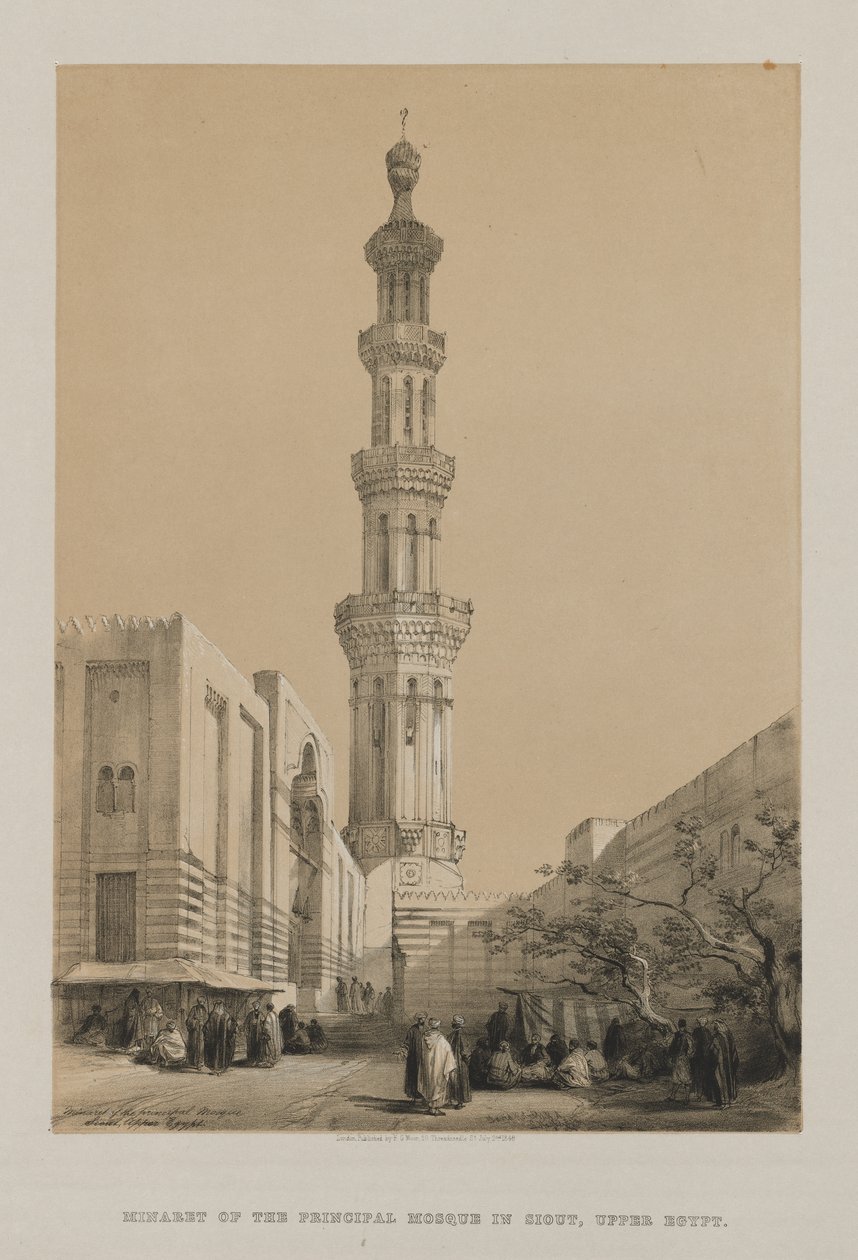 Egypte en Nubië, Deel III: Minaret van de Hoofdmoskee Siout, Boven-Egypte door Louis Haghe