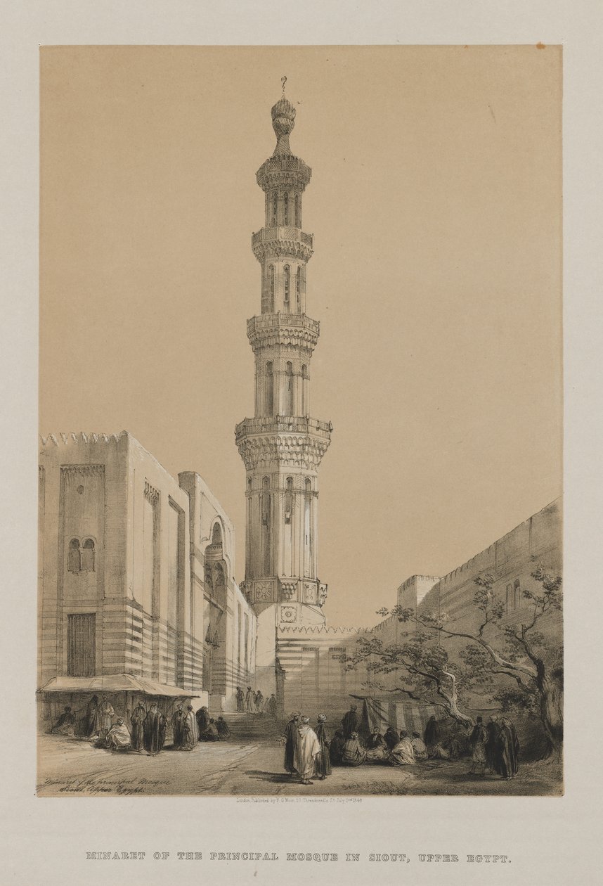 Egypte en Nubië, Deel III: Minaret van de Hoofdmoskee Siout, Boven-Egypte, 1849 door Louis Haghe