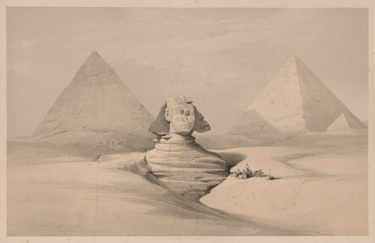 Egypte en Nubië: Deel I - Nr. 18, De Grote Sfinx, Piramides van Gizeh, Vooraanzicht door Louis Haghe