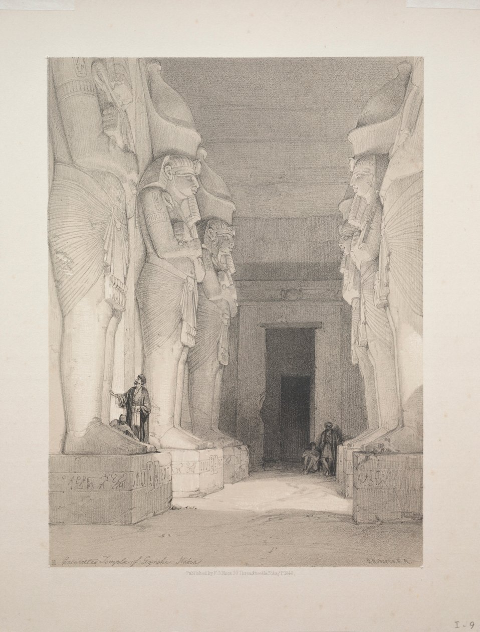 Egypte en Nubië: Deel I - Nr. 9, Uitgegraven Tempel van Gyrshe, Nubië, 1838 door Louis Haghe