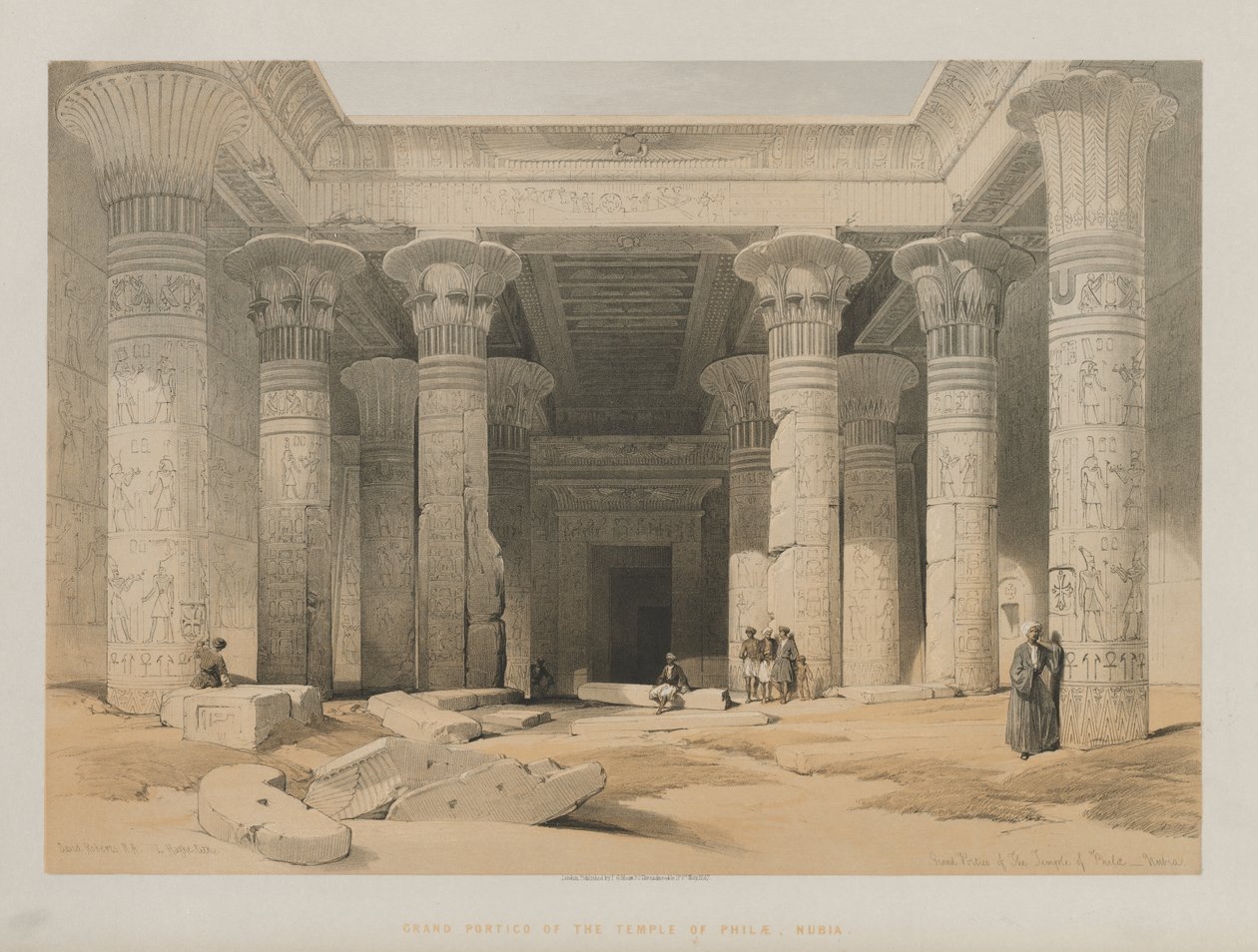 Egypte en Nubië, Deel I: Grote portiek van de tempel van Philae, Nubië door Louis Haghe