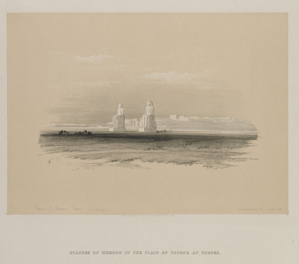 Egypte en Nubië, Deel I: Beelden van Memnon, Thebe, 1846 door Louis Haghe