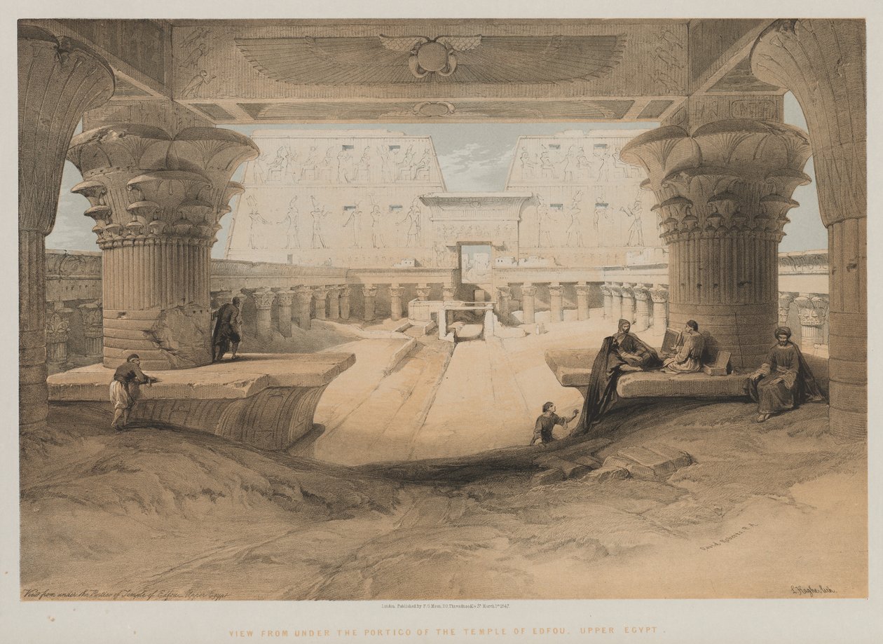 Egypte en Nubië, Deel I: Uitzicht van Onder het Portiek van de Tempel van Edfou, Boven-Egypte, 1847 door Louis Haghe