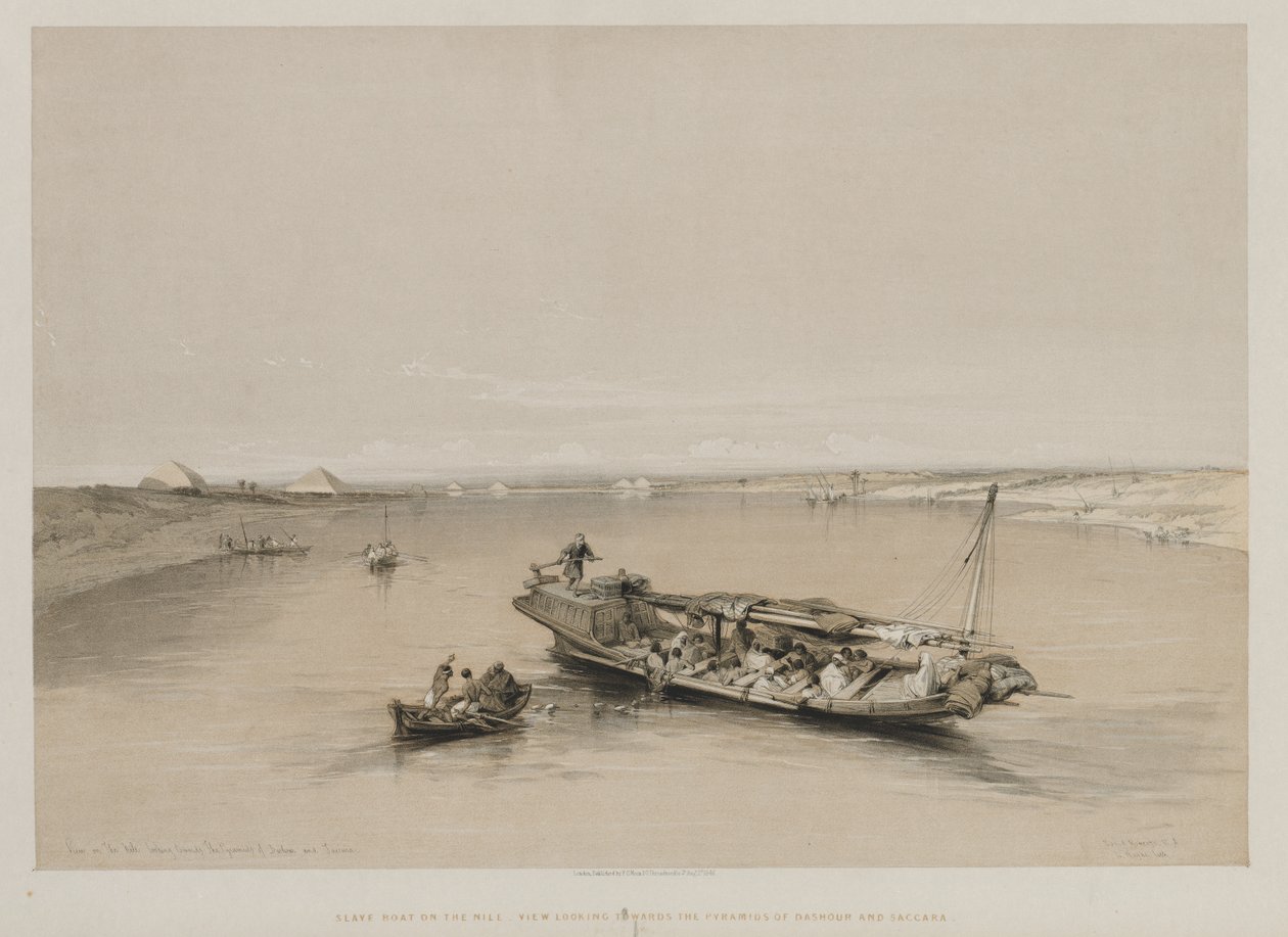 Egypte en Nubië, Deel I: Uitzicht op de Nijl richting de piramides van Dashour en Saccara, 184 door Louis Haghe