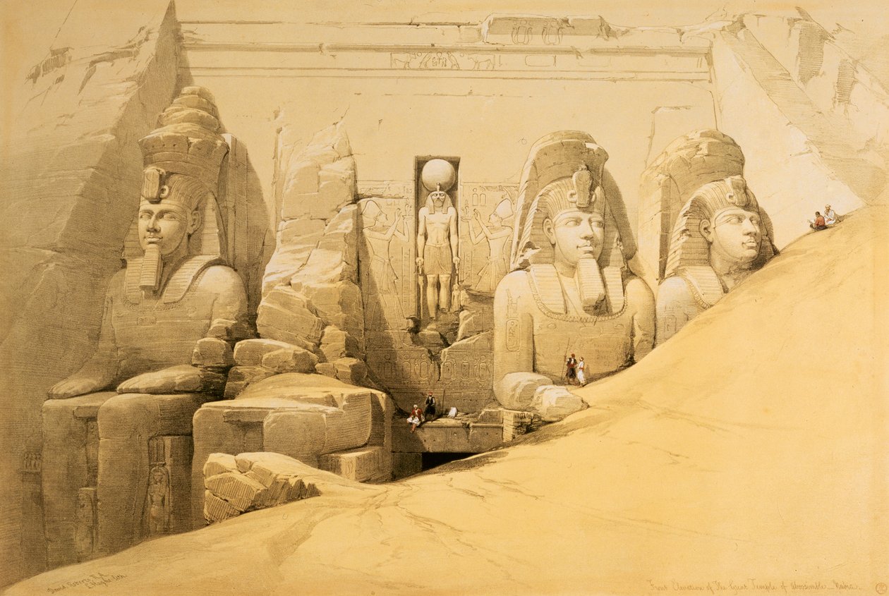 Voorgevel van de Grote Tempel van Abu Simbel, Nubië, Egypte, 1849 door Louis Haghe