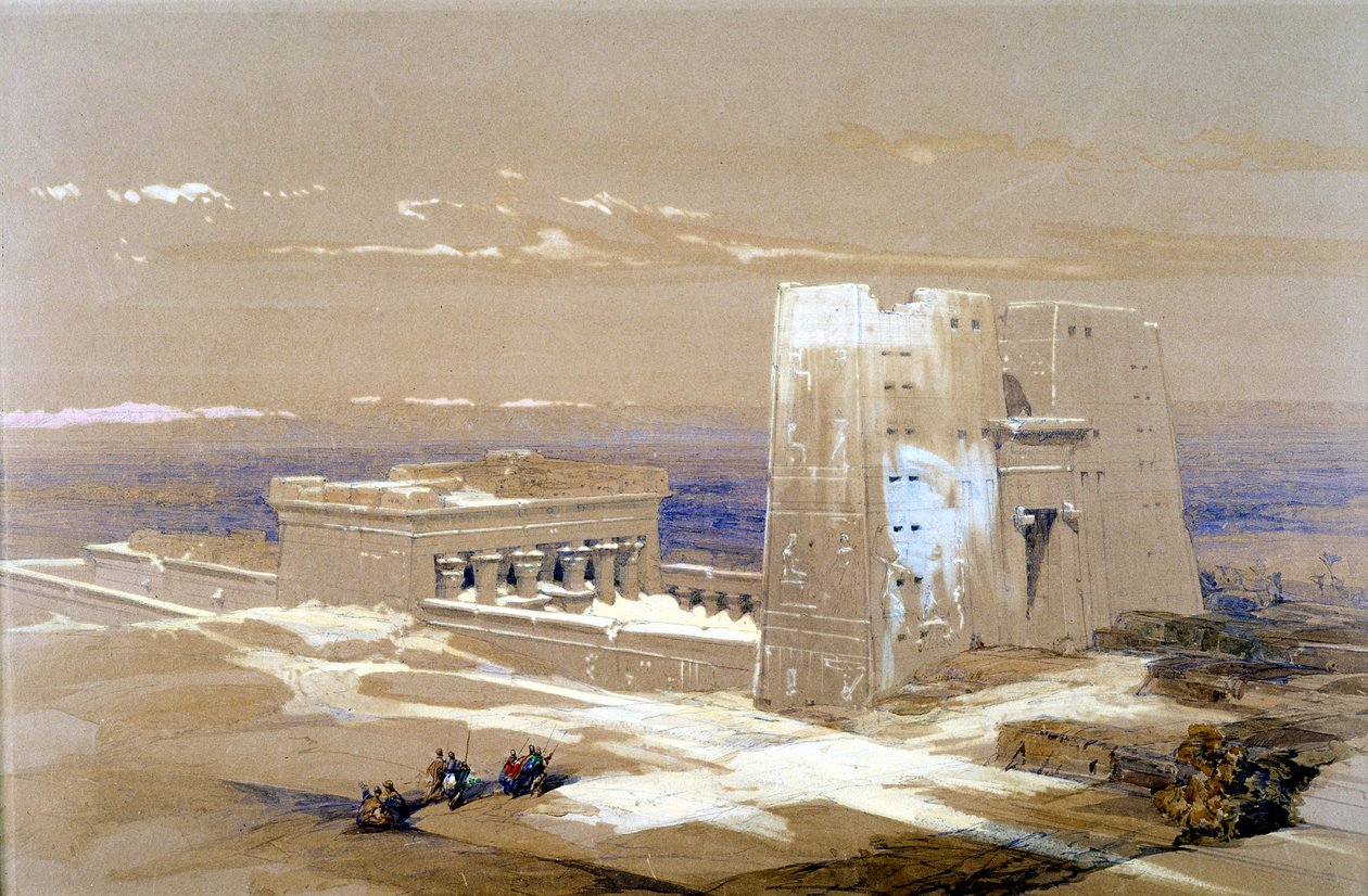Zandstenen tempel van Edfu, gewijd aan de valkenkopgod Horus, Egypte, 1838 door Louis Haghe