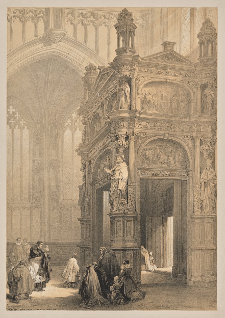Schetsen in België en Duitsland, Tweede Serie: Nr. 20 - Portaal, Kerk van St. Pieter, Leuven door Louis Haghe