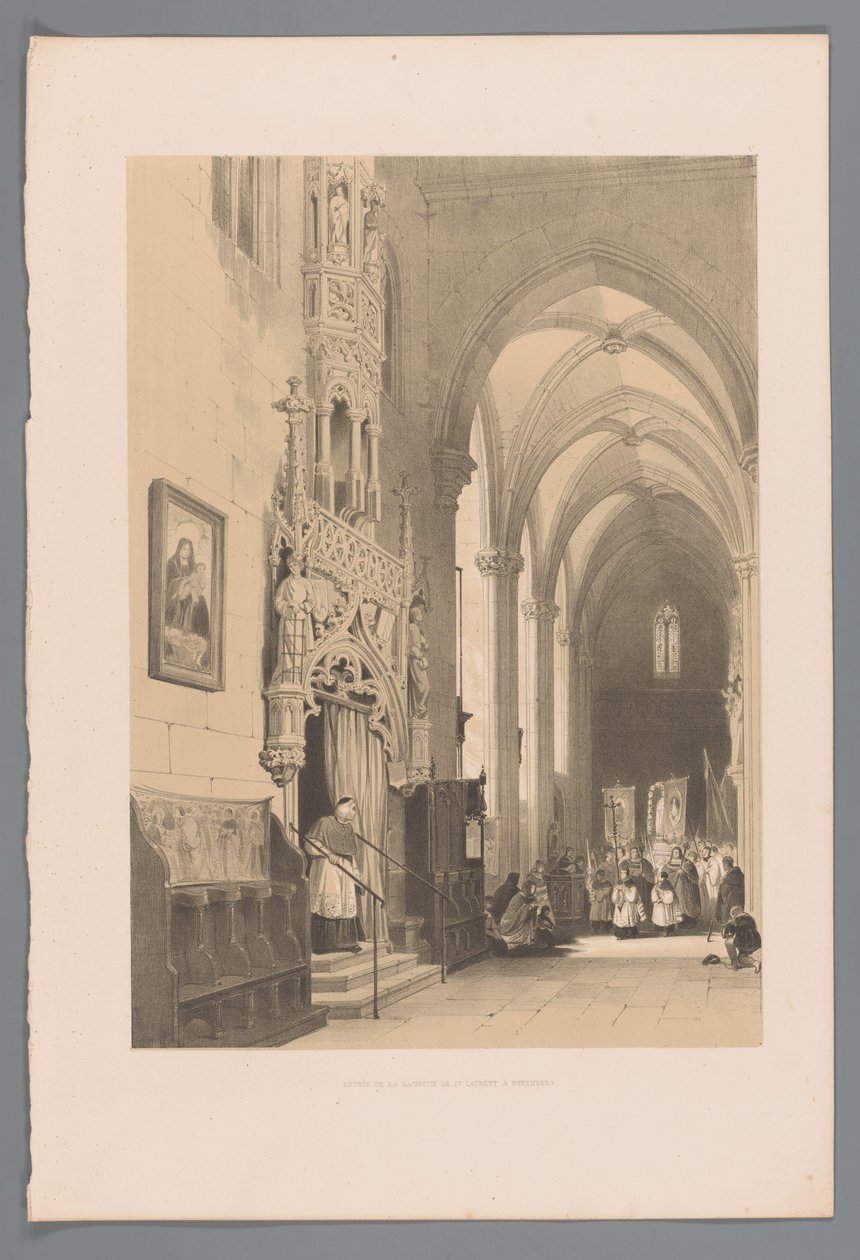 Toegang naar de sacristie in de Sint-Laurentiuskerk te Neurenberg door Louis Haghe