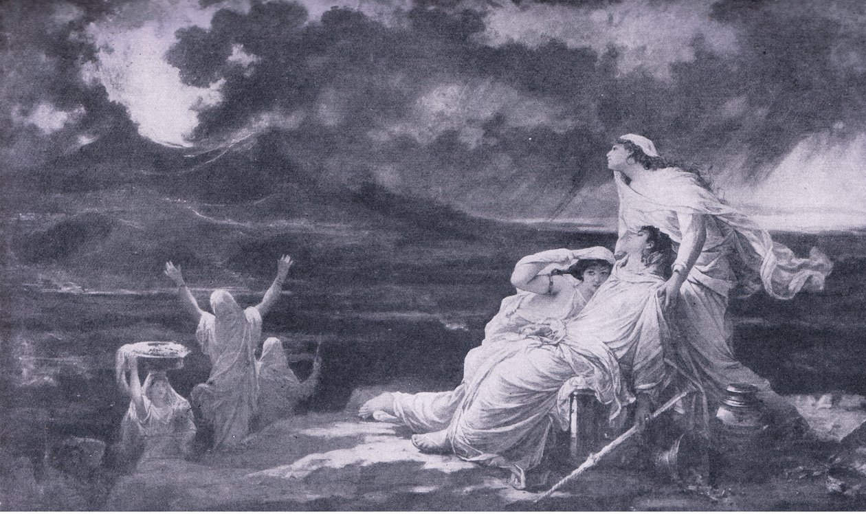 Herculaneum: De uitbarsting van de Vesuvius, illustratie uit De Wereldbibliotheek van Beste Boeken, ca. 1940 door Louis Hector Leroux