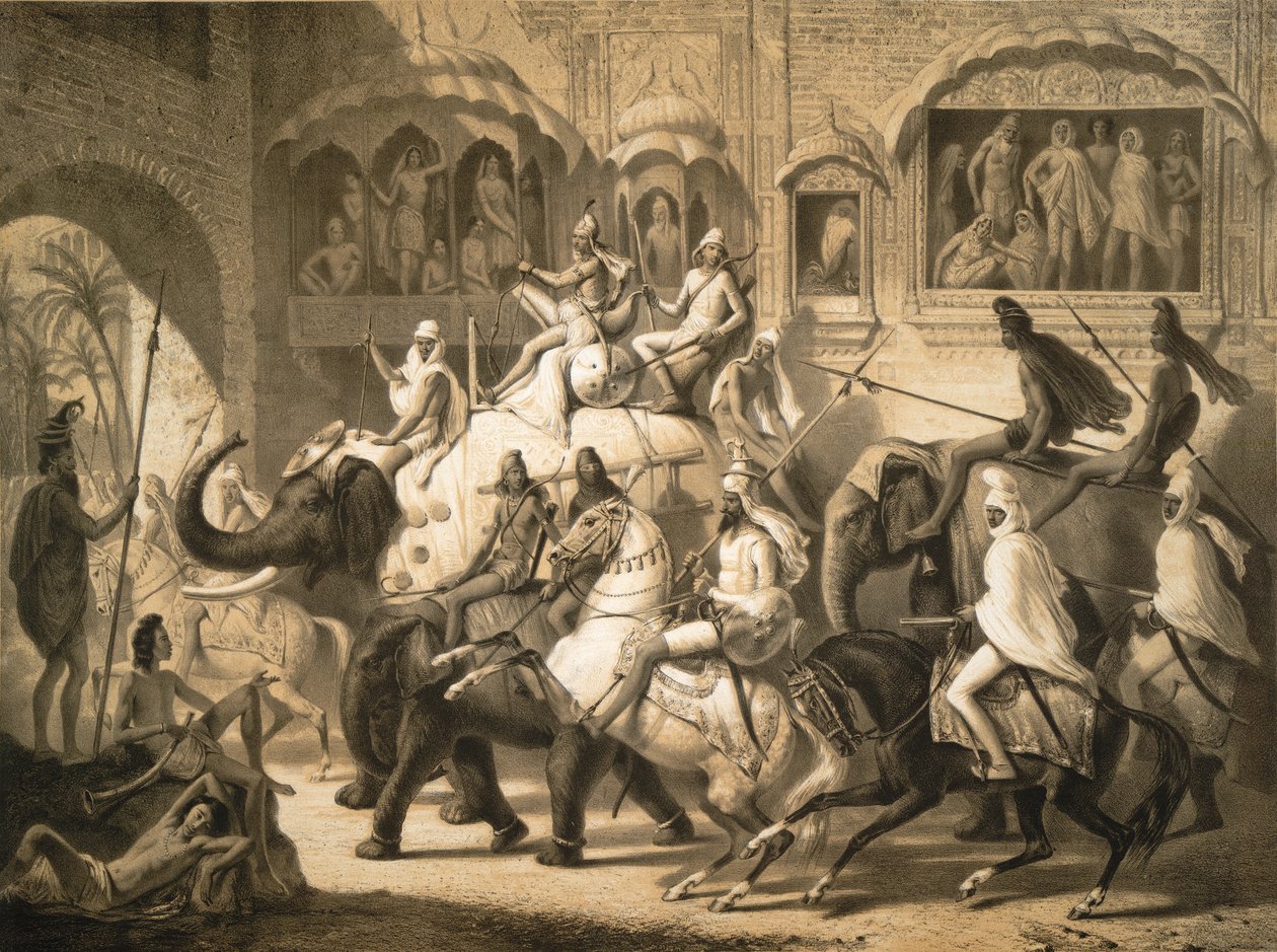 Een straat in Lahore (maart 1842) door Louis Henri de Rudder