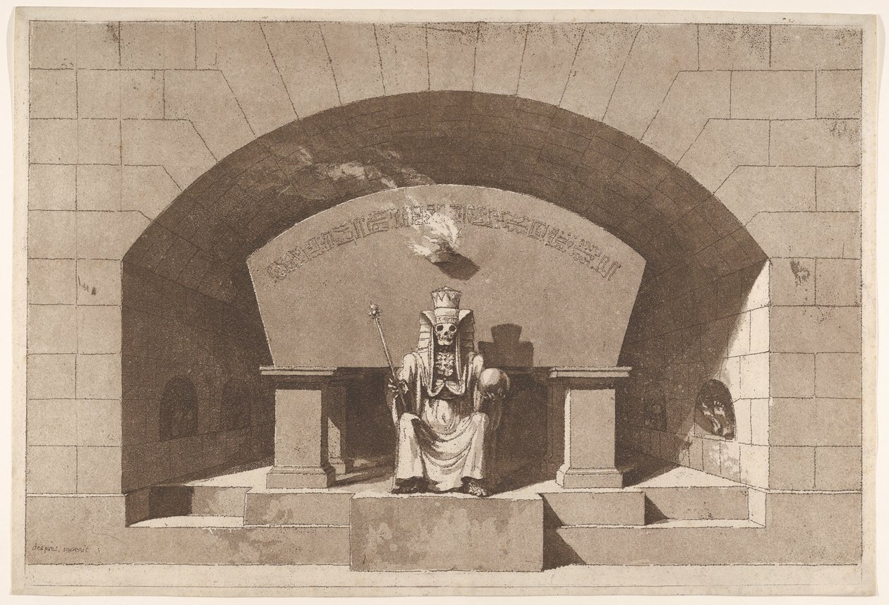 Graf met de dood op de troon als een sfinx, ca. 1779-84 door Louis Jean Desprez