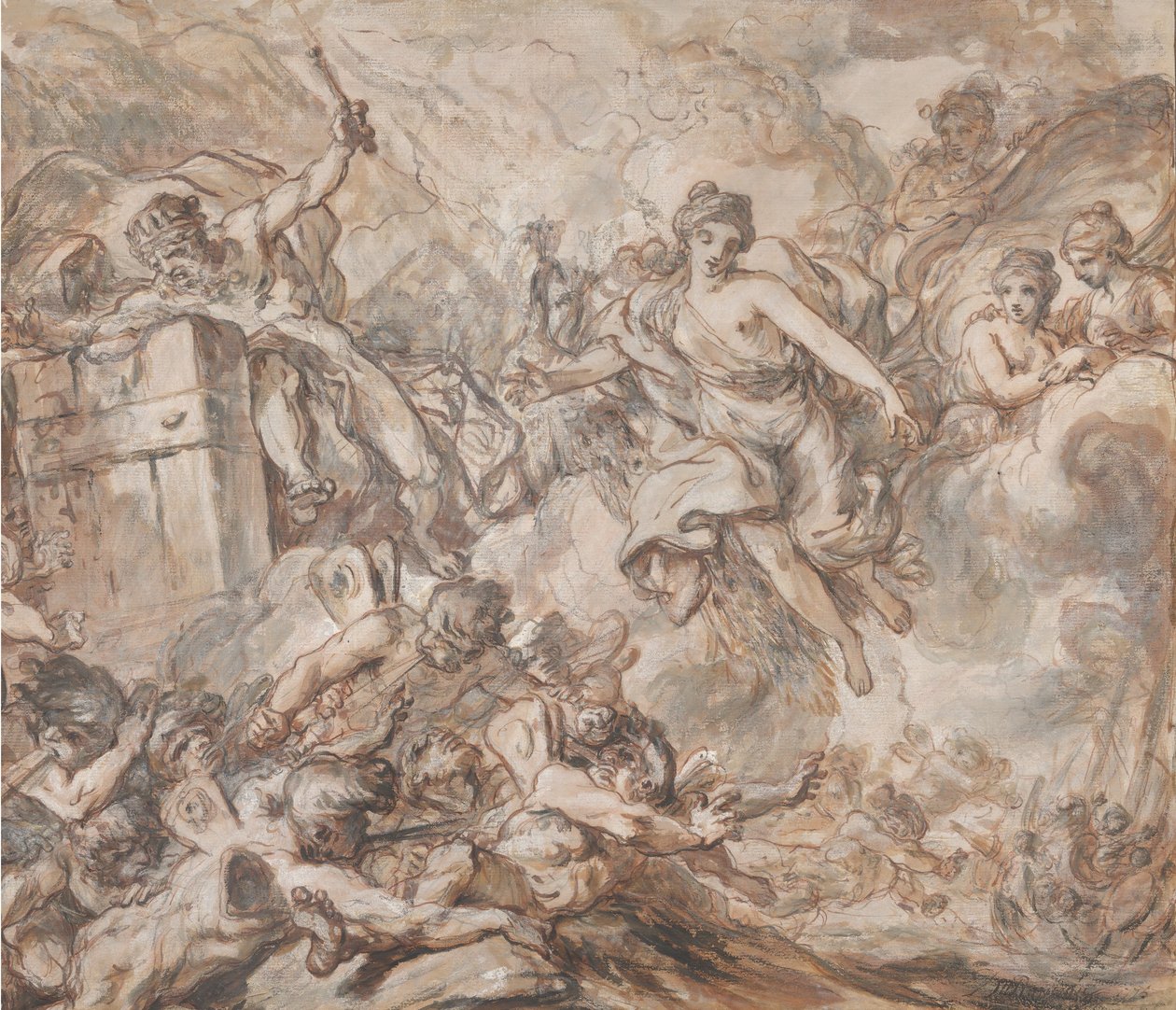 Juno beveelt Aeolus om de winden los te laten door Louis Jean Jacques Durameau