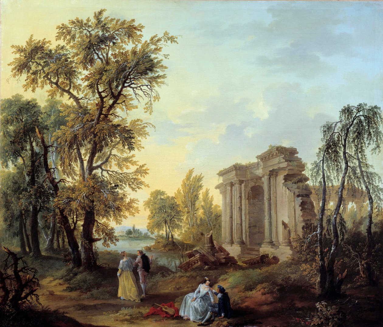 Wandeling op het platteland door Louis Joseph  Watteau