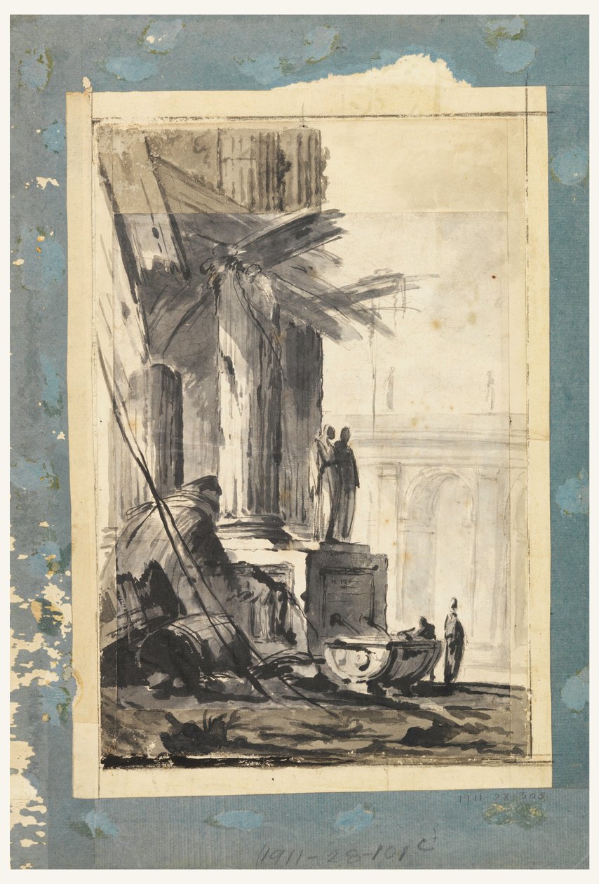 Tekening, Ruïne Fantasie, ca. 1762 door Louis-Joseph Le Lorrain