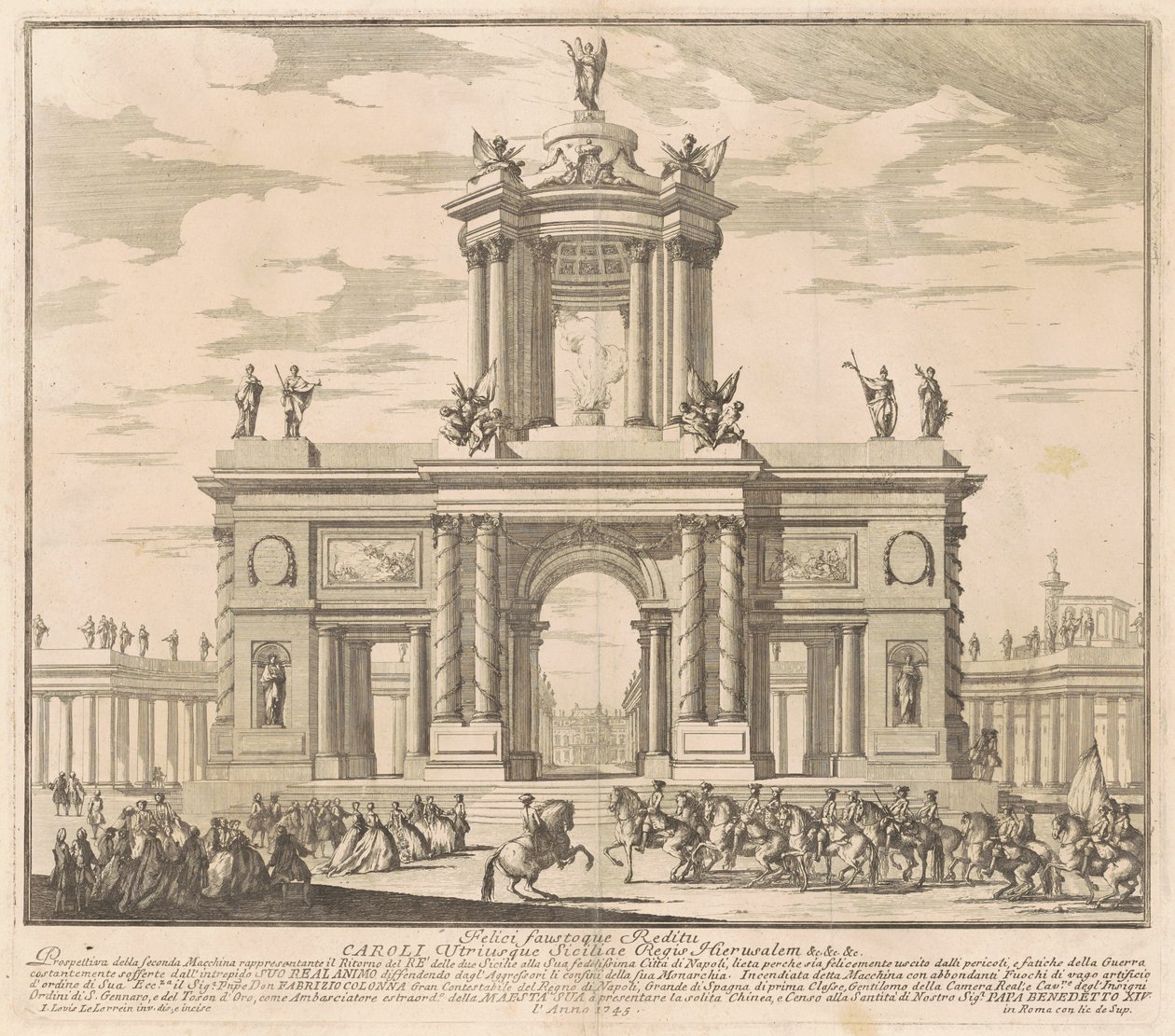 De Tweede Macchina voor de Chinea van 1745: Triomfboog voor de Terugkeer van Koning Karel van Bourbon naar Napels door Louis Joseph Le Lorrain