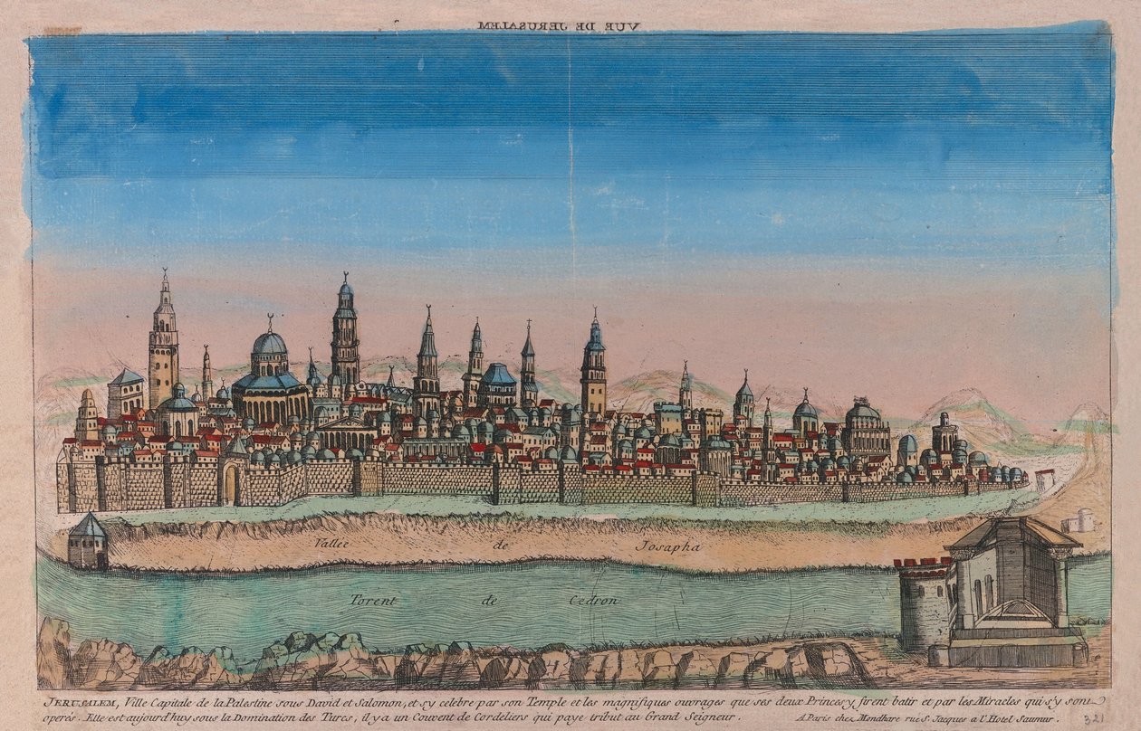 De Jeruzalem Kaart Ville Capitale de la Palestine onder David en Salomon door Louis Joseph Mondhare