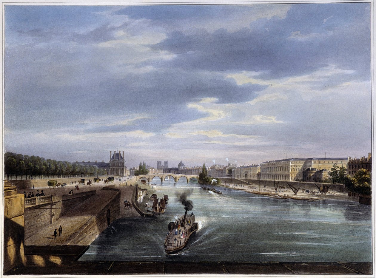 Le pont Royal - in Paris en 1837 door Louis Jules Arnout