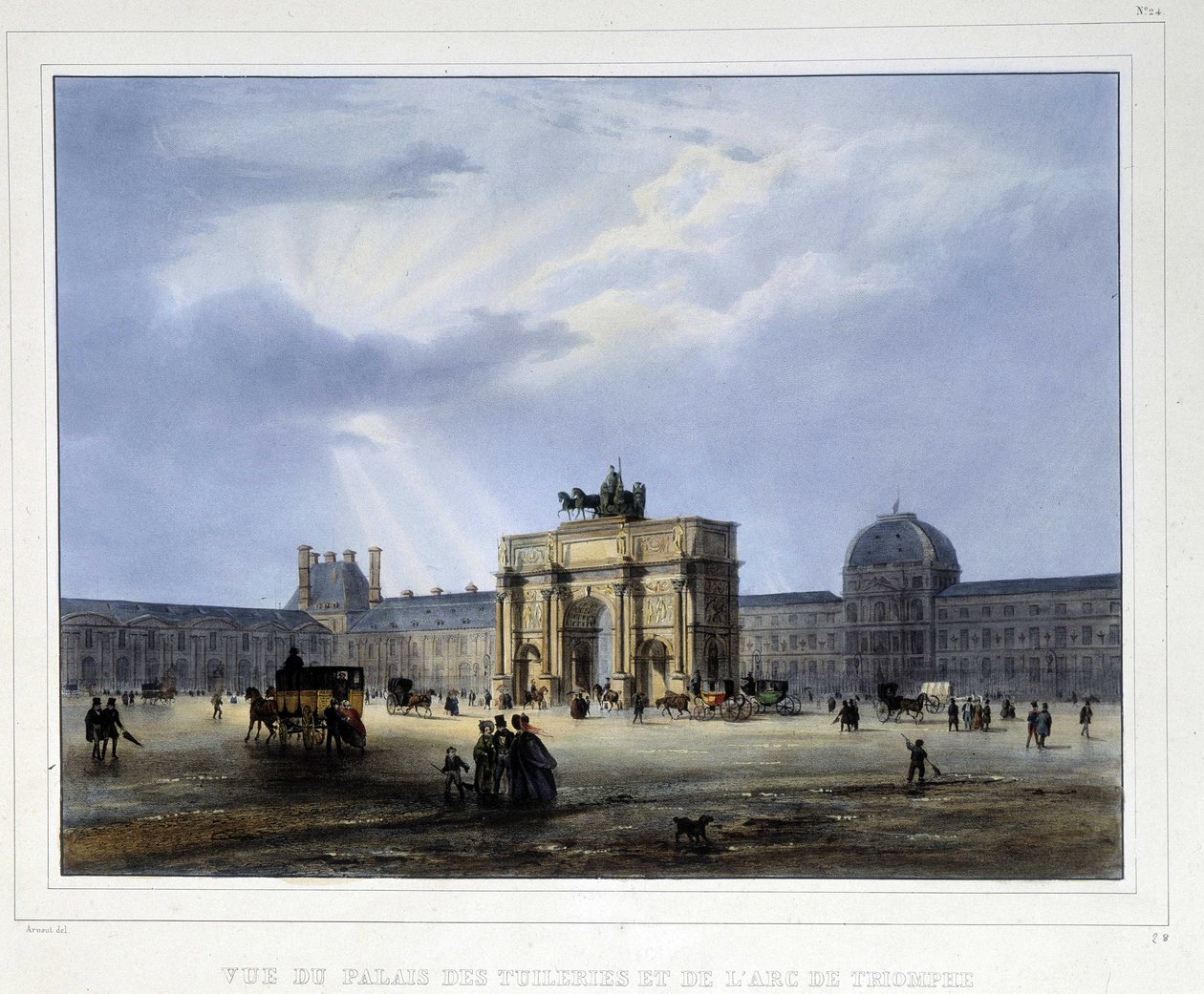 Palais des Tuileries et arc de Triomphe du Carrousel - in “Paris en 1837” door Arnout door Louis Jules Arnout