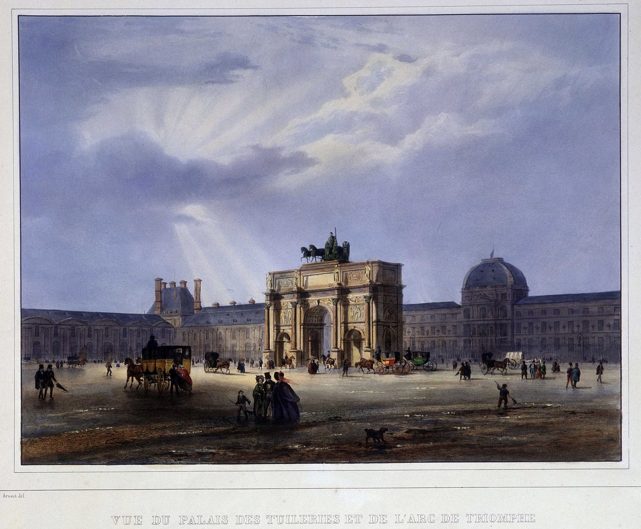 Uitzicht op het Palais des Tuileries en de carrousel - in “Paris en 1837” door Arnout door Louis Jules Arnout