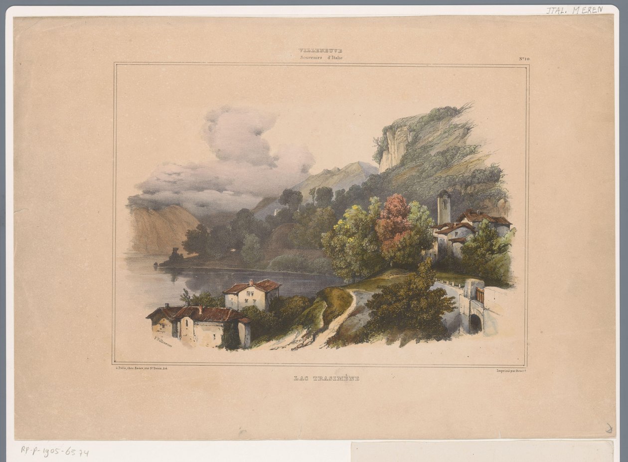 Gezicht op het Trasimeense meer in Italië door Louis Jules Frederic Villeneuve