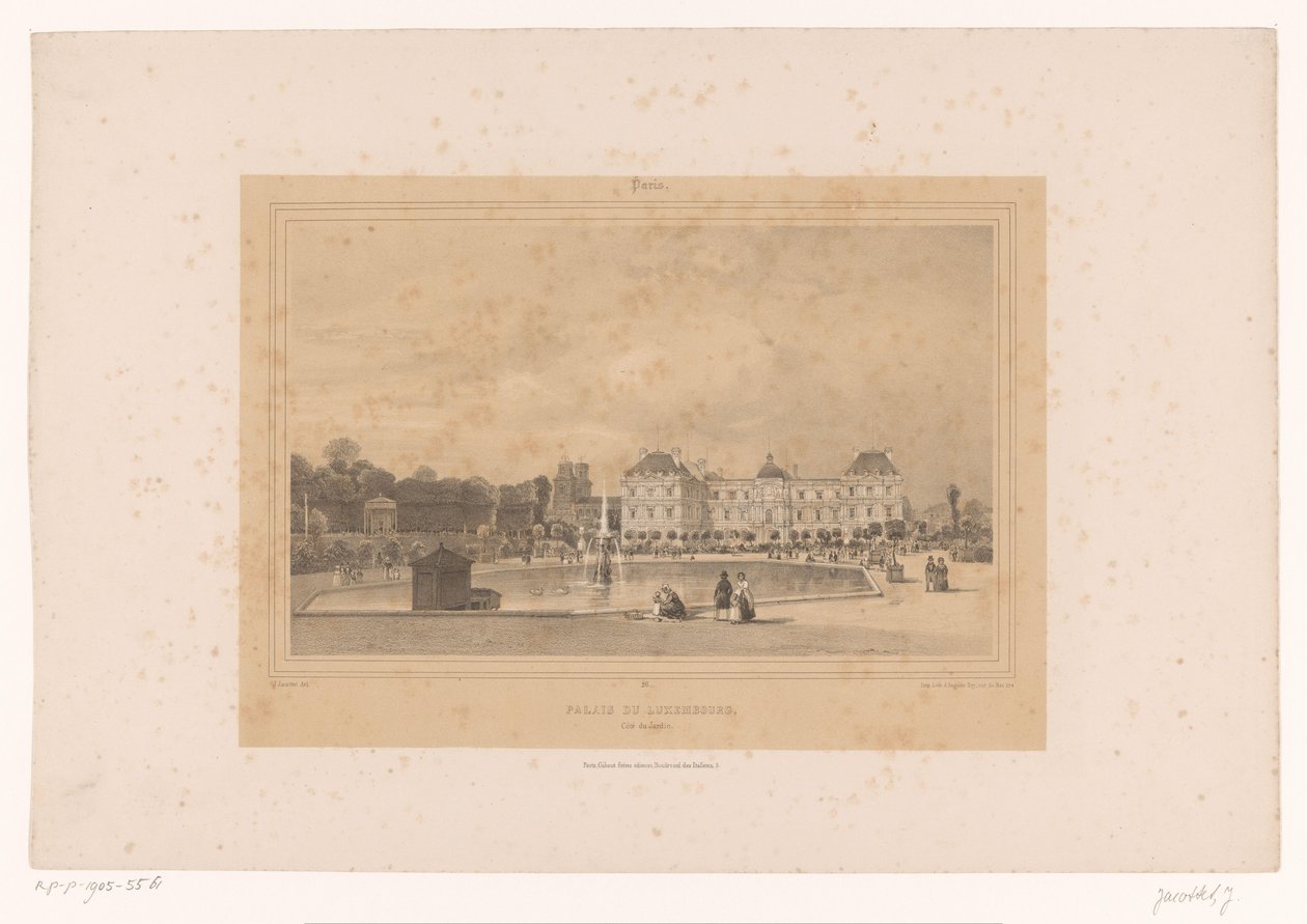 Zicht op het Palais du Luxembourg vanuit de Jardin du Luxembourg door Louis Julien Jacottet
