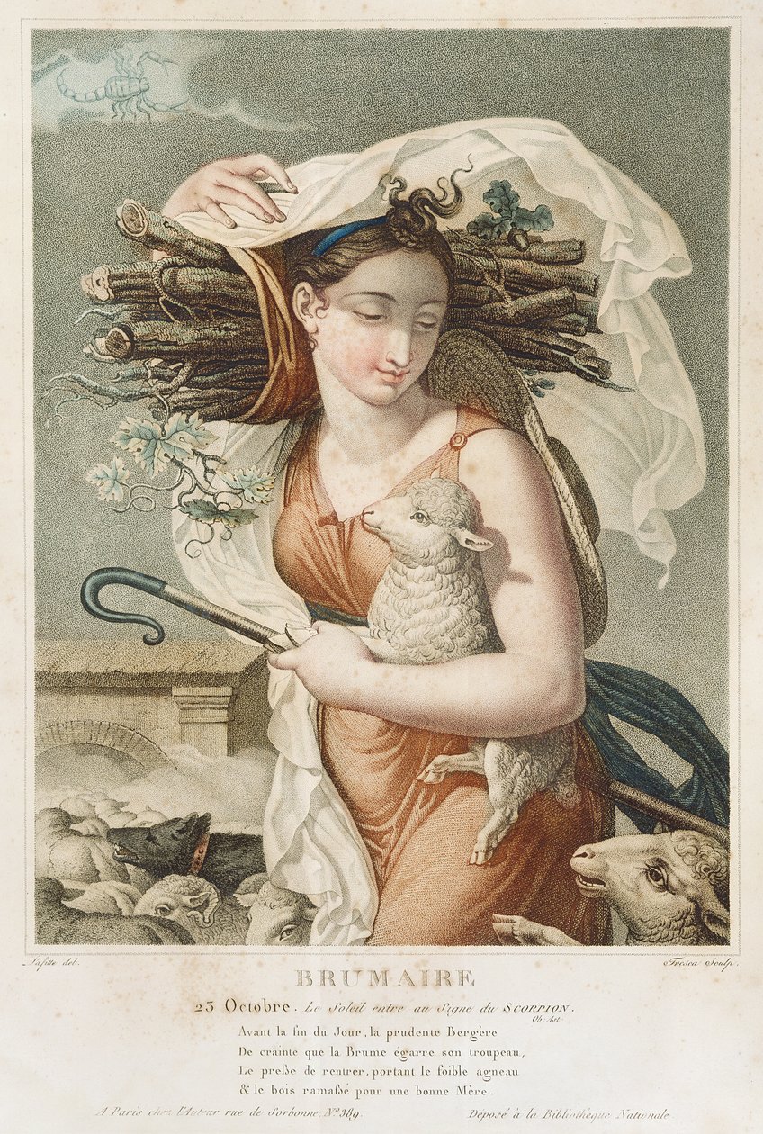 Brumaire (oktober-november), tweede maand van de Republikeinse Kalender, gegraveerd door Tresca, Frans, ca.1794 door Louis Lafitte
