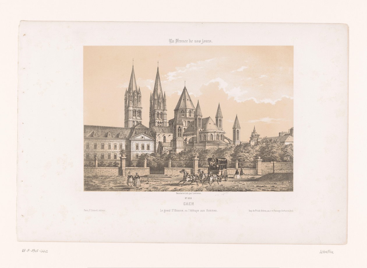 Zicht op de Abbaye aux Hommes met de Église Saint-Étienne te Caen door Louis Le Breton